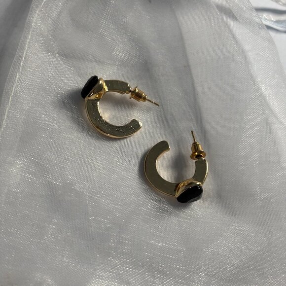 Gold Small Hoops with Black Heart Charm 🖤✨ - Picture 2 of 2